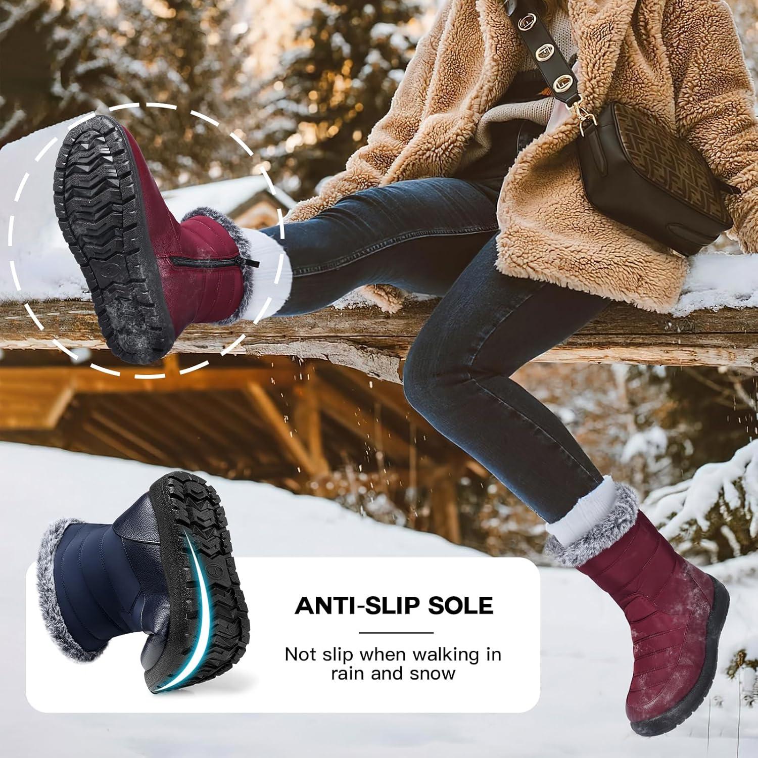 image:imageTEMOFON Women Winter Boots Waterproof Fur Lined Ankle Booties Wide Width Snow Boots Warm Comfy Walking Soft Winter Shoes Size 5111952gray