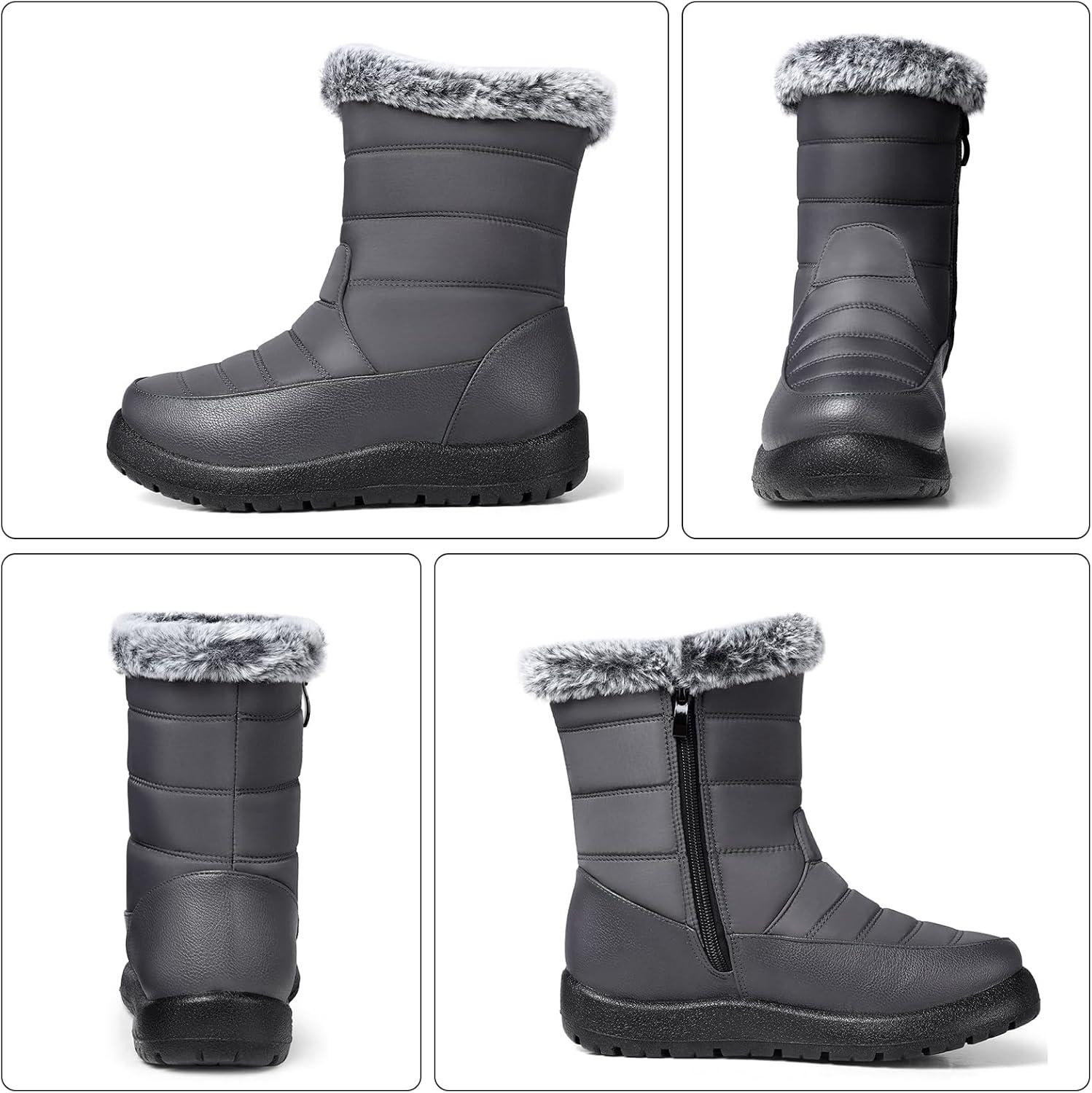 image:imageTEMOFON Women Winter Boots Waterproof Fur Lined Ankle Booties Wide Width Snow Boots Warm Comfy Walking Soft Winter Shoes Size 5111952gray