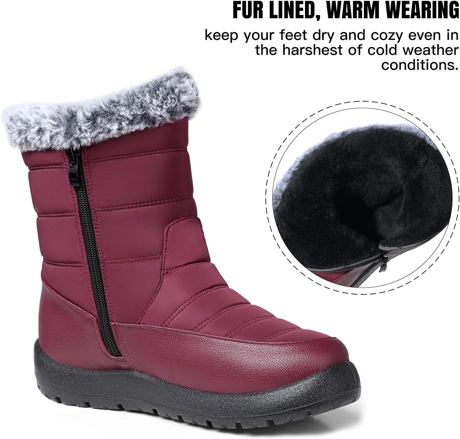 image:imageTEMOFON Women Winter Boots Waterproof Fur Lined Ankle Booties Wide Width Snow Boots Warm Comfy Walking Soft Winter Shoes Size 5111952wine