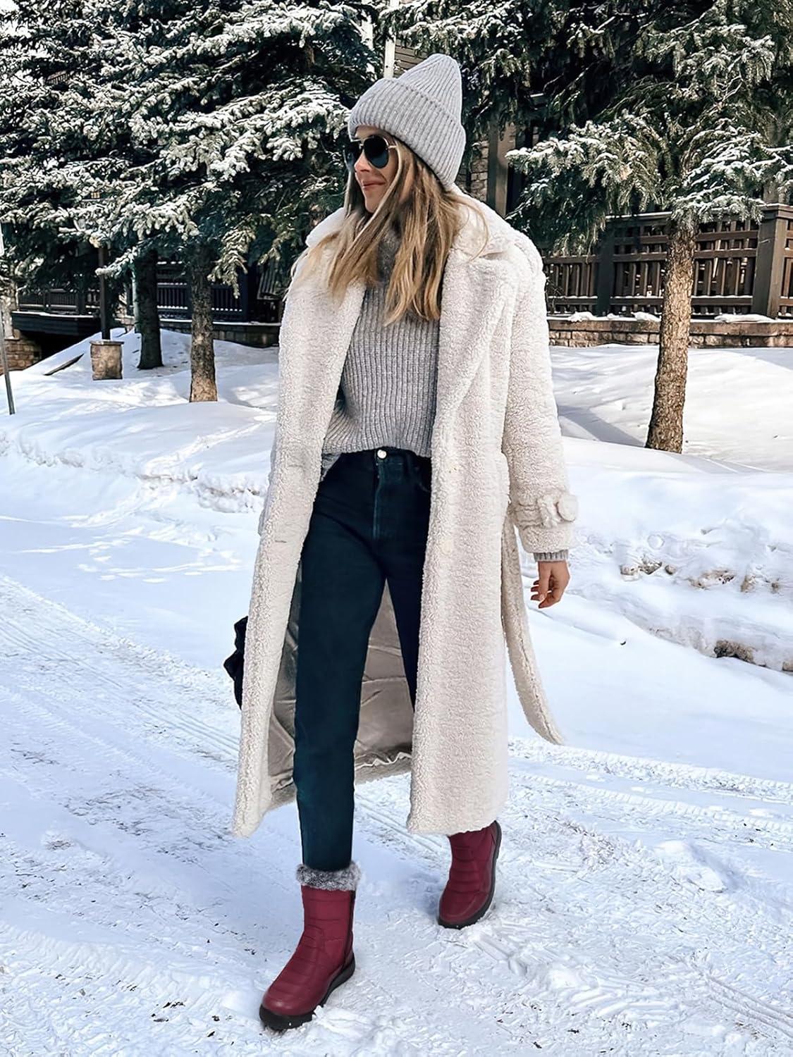 image:imageTEMOFON Women Winter Boots Waterproof Fur Lined Ankle Booties Wide Width Snow Boots Warm Comfy Walking Soft Winter Shoes Size 5111952wine