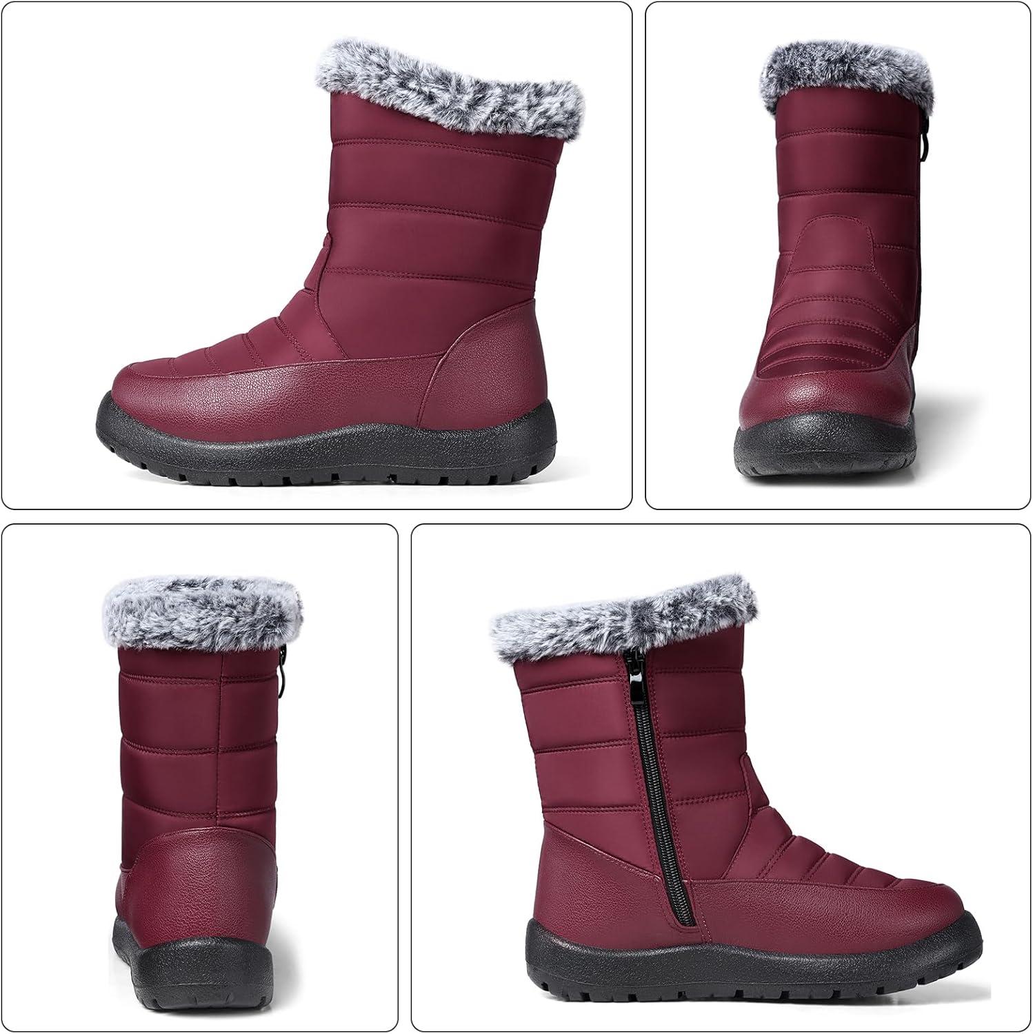 image:imageTEMOFON Women Winter Boots Waterproof Fur Lined Ankle Booties Wide Width Snow Boots Warm Comfy Walking Soft Winter Shoes Size 5111952wine