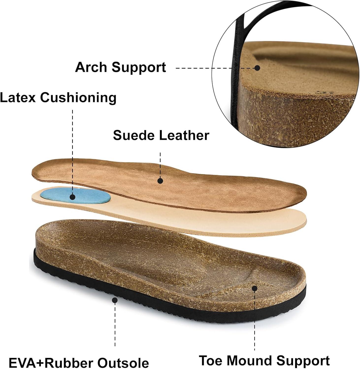 image:imageTEMOFON Womens Cork Footbed Sandals Genuine Leather Comfortable Arch Support SlipOn Summer Slide Sandals with Adjustable Buckle Size 61194black