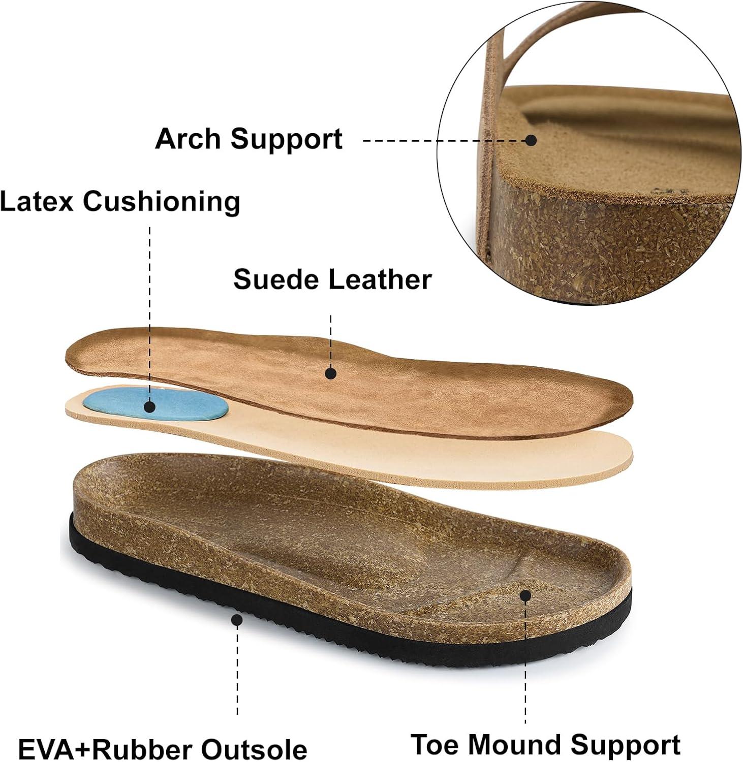 image:imageTEMOFON Womens Cork Footbed Sandals Genuine Leather Comfortable Arch Support SlipOn Summer Slide Sandals with Adjustable Buckle Size 61194tan