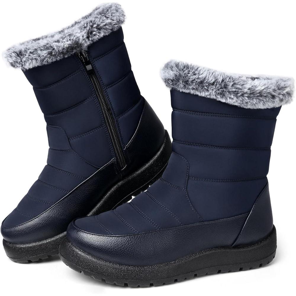 image:imageTEMOFON Women Winter Boots Waterproof Fur Lined Ankle Booties Wide Width Snow Boots Warm Comfy Walking Soft Winter Shoes Size 5111952blue