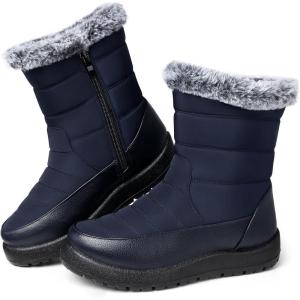 TEMOFON Women Winter Boots Waterproof: Fur Lined Ankle Booties, Wide Width Snow Boots, Warm Comfy, Walking Soft Winter Shoes Size 5-11(1952-blue)