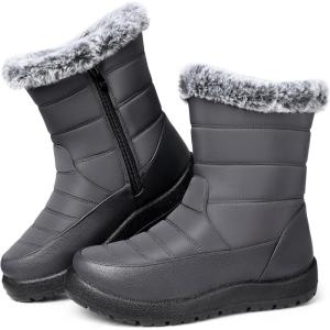 TEMOFON Women Winter Boots Waterproof: Fur Lined Ankle Booties, Wide Width Snow Boots, Warm Comfy, Walking Soft Winter Shoes Size 5-11(1952-gray)