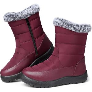 TEMOFON Women Winter Boots Waterproof: Fur Lined Ankle Booties, Wide Width Snow Boots, Warm Comfy, Walking Soft Winter Shoes Size 5-11(1952-wine)