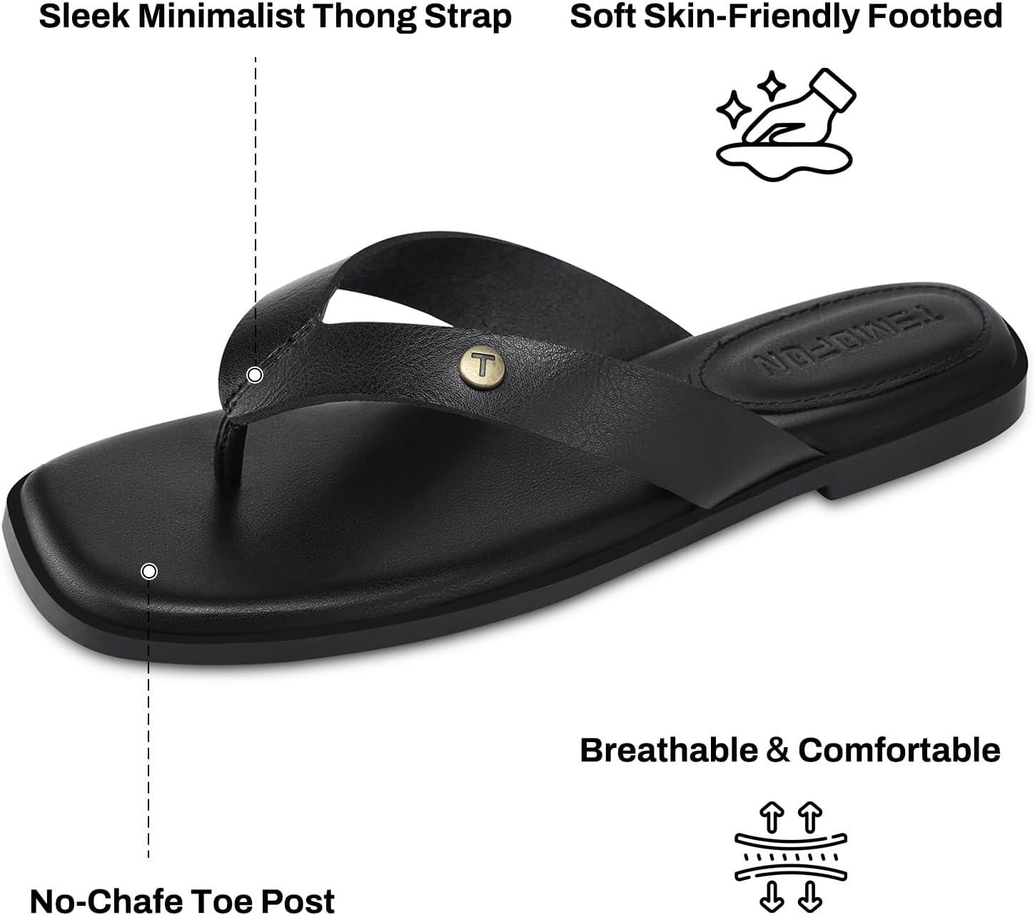 image:imageTEMOFON Flip Flops for Women Dressy Comfortable Flat Tong Sandals 2026 Slip on Summer Casual Beach Walking ShoesBlack