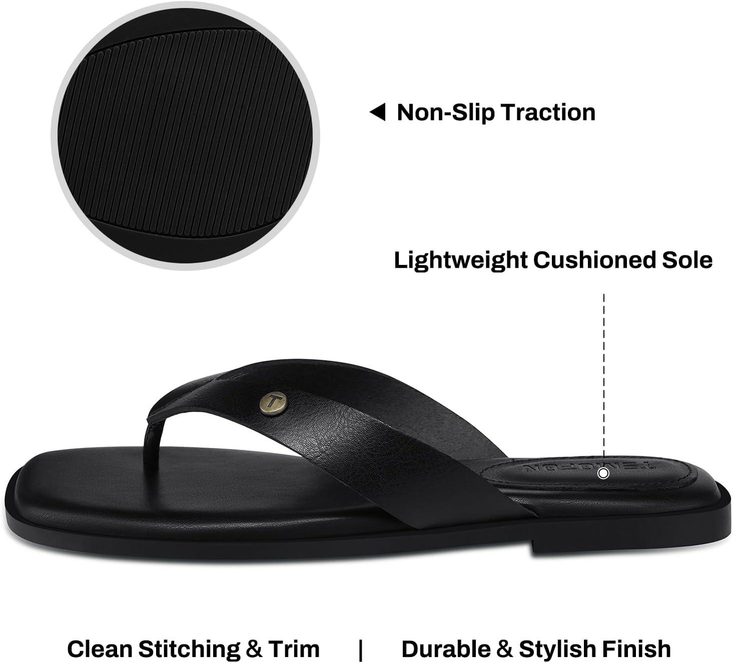 image:imageTEMOFON Flip Flops for Women Dressy Comfortable Flat Tong Sandals 2026 Slip on Summer Casual Beach Walking ShoesBlack