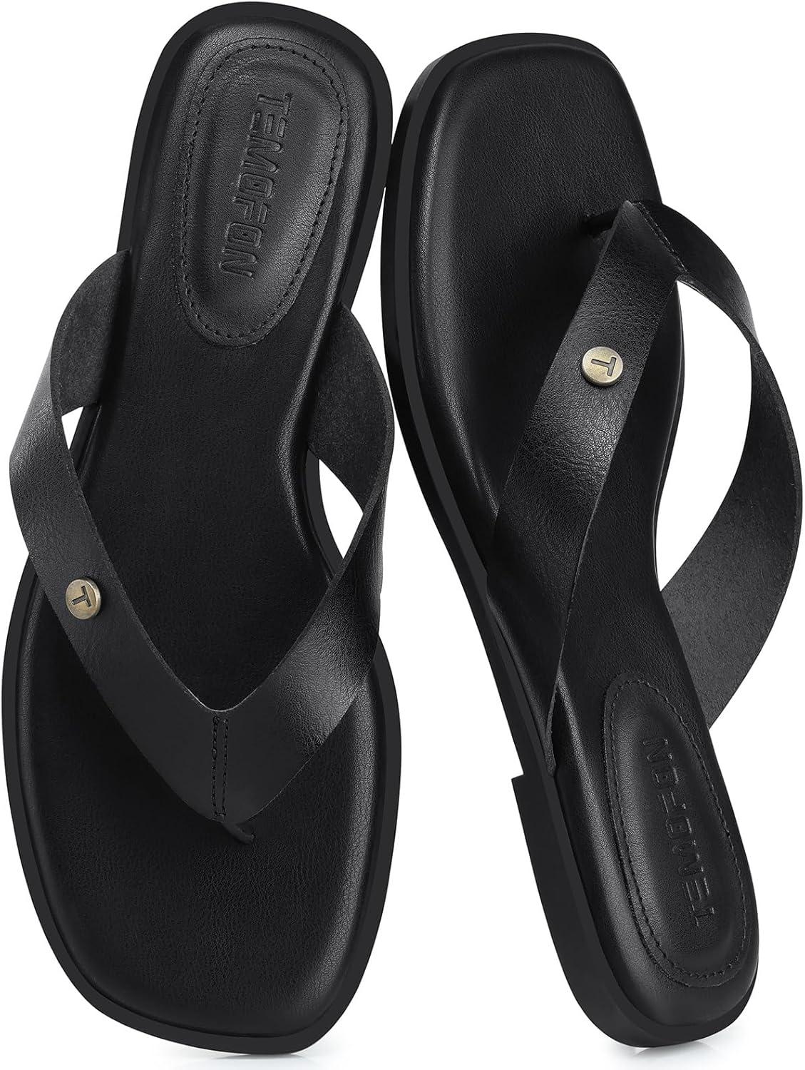 image:imageTEMOFON Flip Flops for Women Dressy Comfortable Flat Tong Sandals 2026 Slip on Summer Casual Beach Walking ShoesBlack