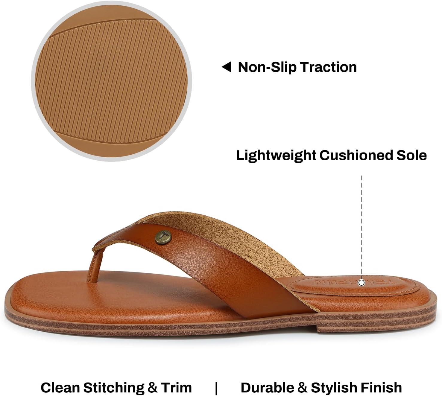 image:imageTEMOFON Flip Flops for Women Dressy Comfortable Flat Tong Sandals 2026 Slip on Summer Casual Beach Walking ShoesBrown