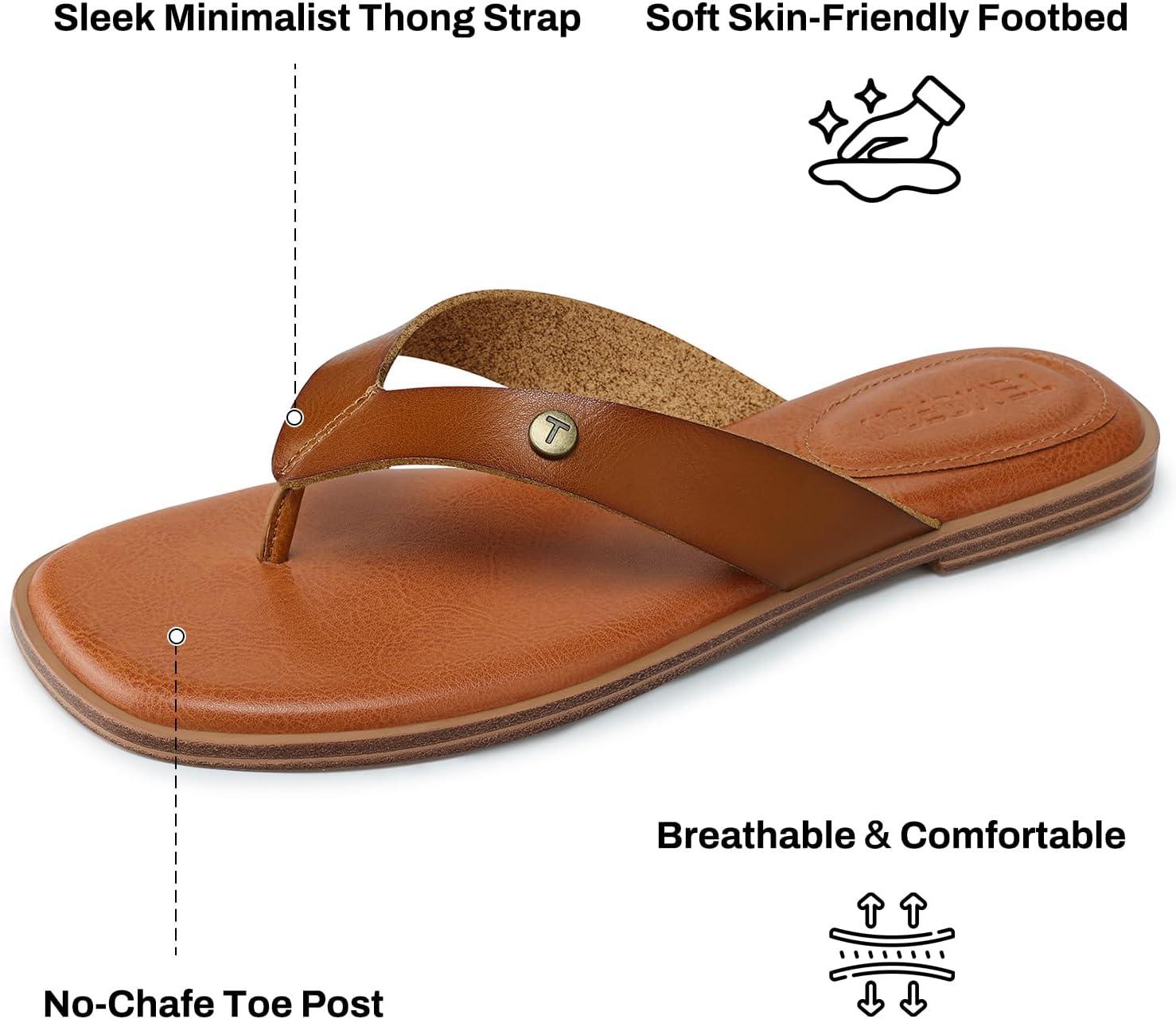 image:imageTEMOFON Flip Flops for Women Dressy Comfortable Flat Tong Sandals 2026 Slip on Summer Casual Beach Walking ShoesBrown