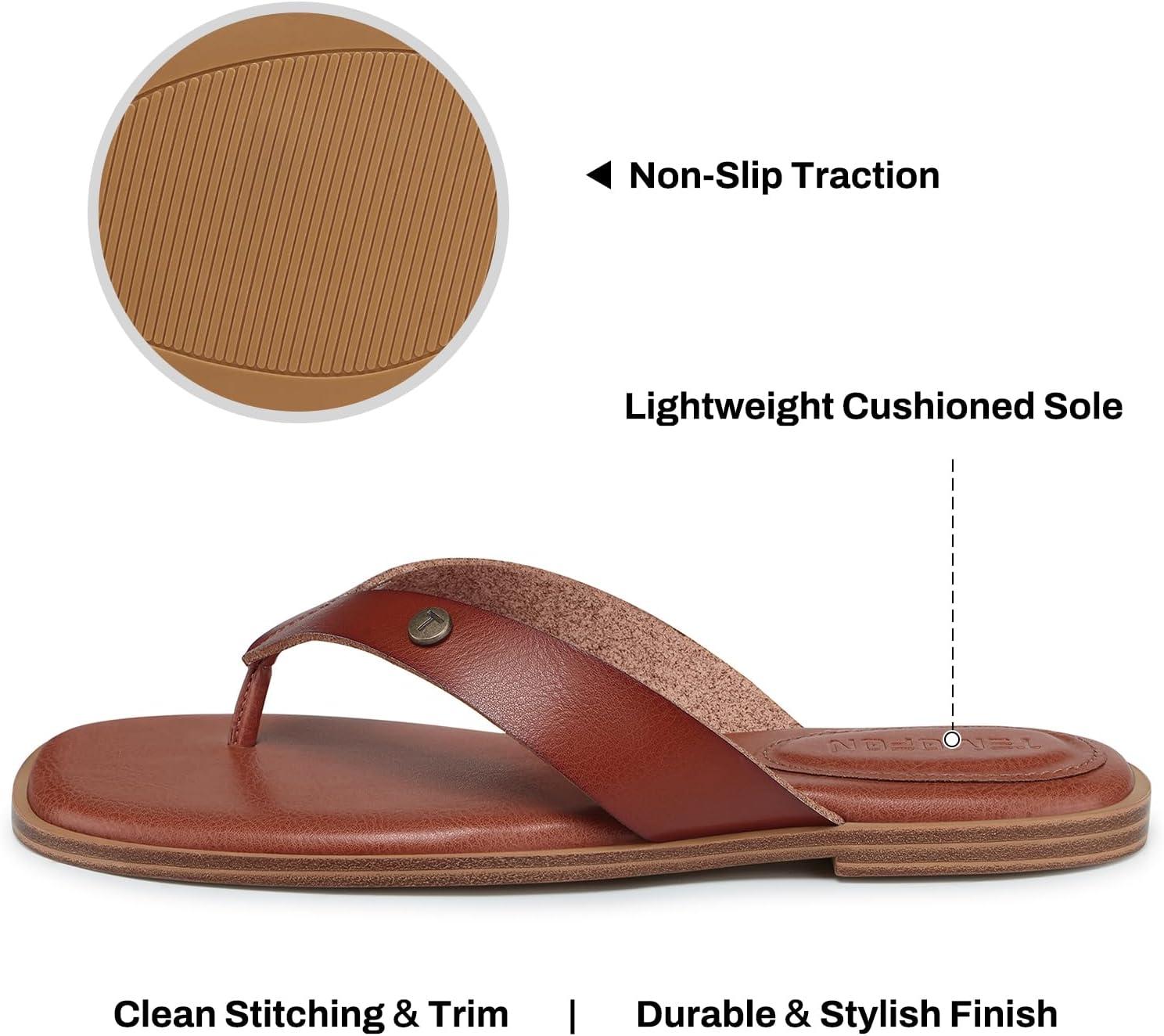 image:imageTEMOFON Flip Flops for Women Dressy Comfortable Flat Tong Sandals 2026 Slip on Summer Casual Beach Walking ShoesDark Brown