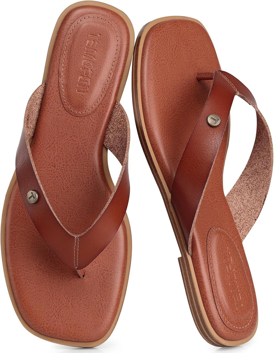 image:imageTEMOFON Flip Flops for Women Dressy Comfortable Flat Tong Sandals 2026 Slip on Summer Casual Beach Walking ShoesDark Brown