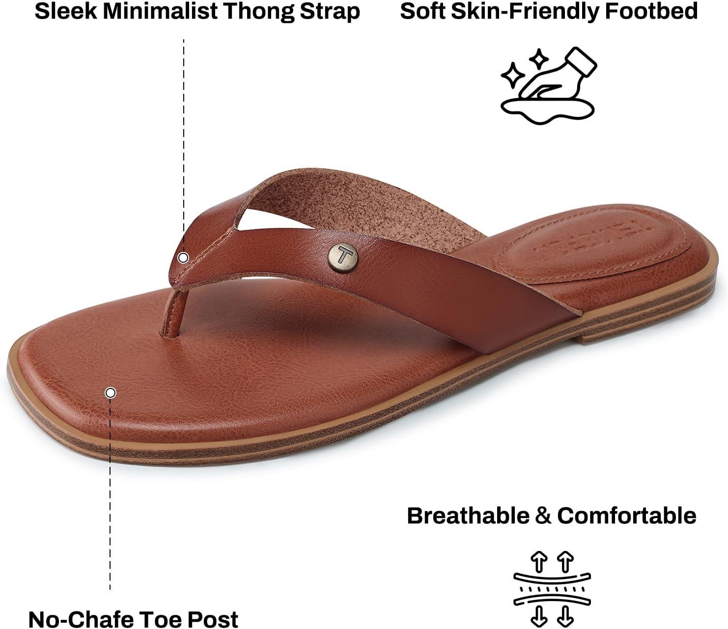 image:imageTEMOFON Flip Flops for Women Dressy Comfortable Flat Tong Sandals 2026 Slip on Summer Casual Beach Walking ShoesDark Brown