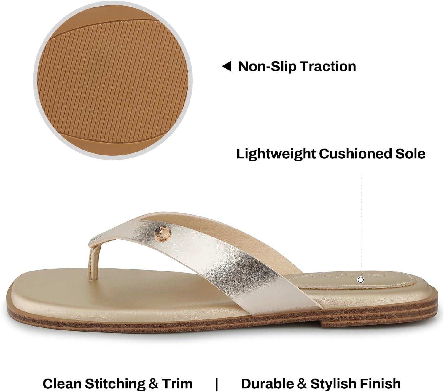 image:imageTEMOFON Flip Flops for Women Dressy Comfortable Flat Tong Sandals 2026 Slip on Summer Casual Beach Walking ShoesGold