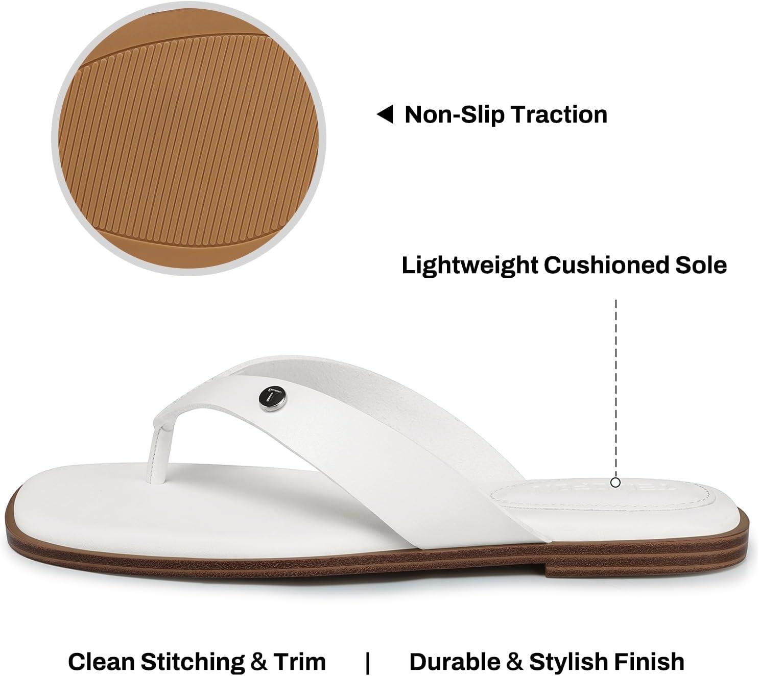 image:imageTEMOFON Flip Flops for Women Dressy Comfortable Flat Tong Sandals 2026 Slip on Summer Casual Beach Walking ShoesWhite