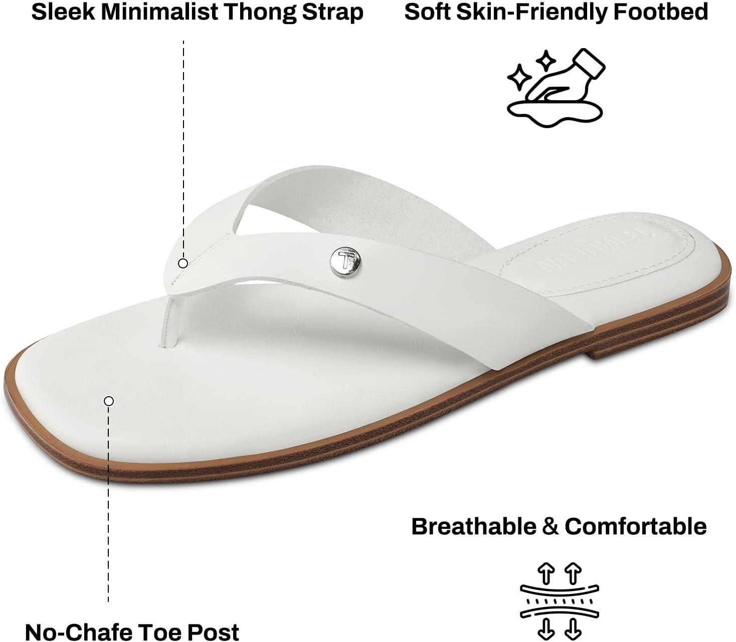 image:imageTEMOFON Flip Flops for Women Dressy Comfortable Flat Tong Sandals 2026 Slip on Summer Casual Beach Walking ShoesWhite