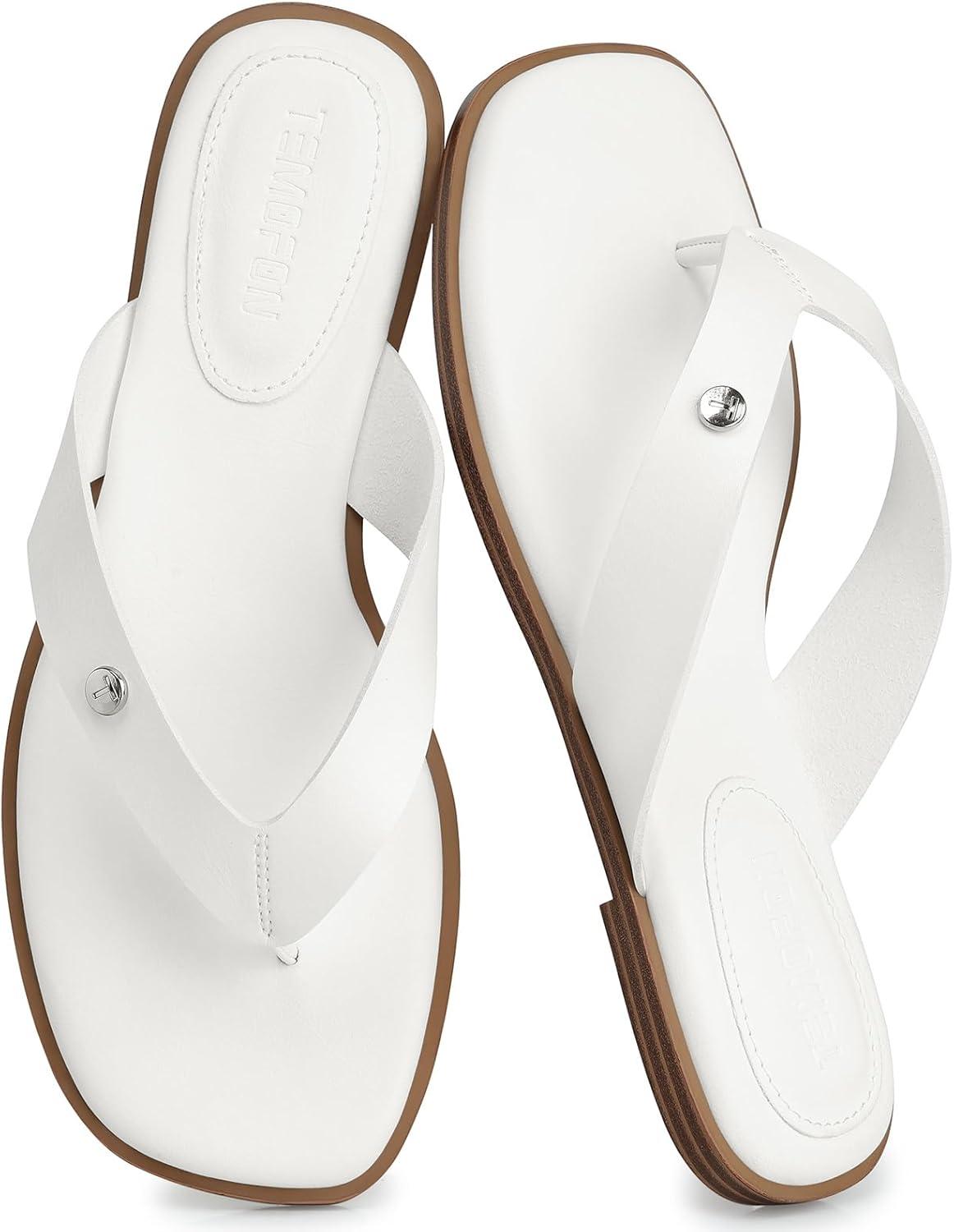 image:imageTEMOFON Flip Flops for Women Dressy Comfortable Flat Tong Sandals 2026 Slip on Summer Casual Beach Walking ShoesWhite