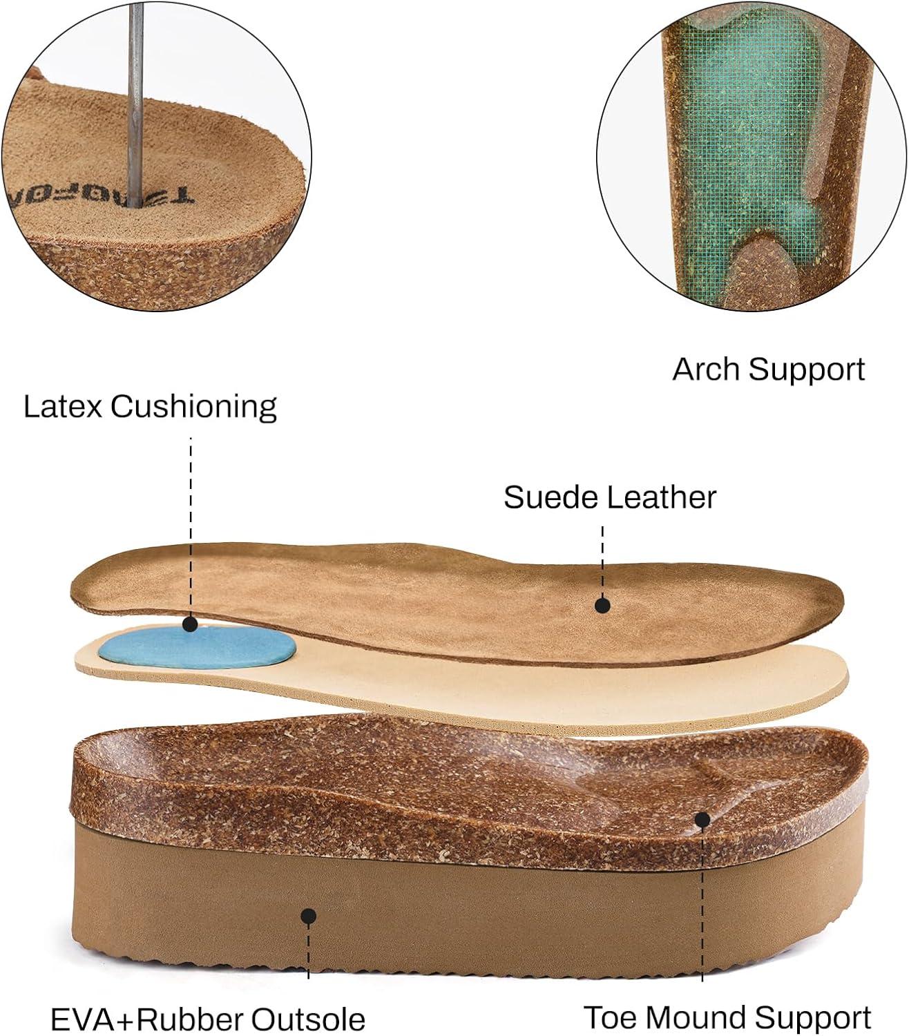 image:imageTEMOFON Platform Sandals Women Comfortable Arch Support Memory Foam Wedge Sandals Genuine Suede Cork Footbed Slip on Summer Beach Women Footwear 2026Light Brown
