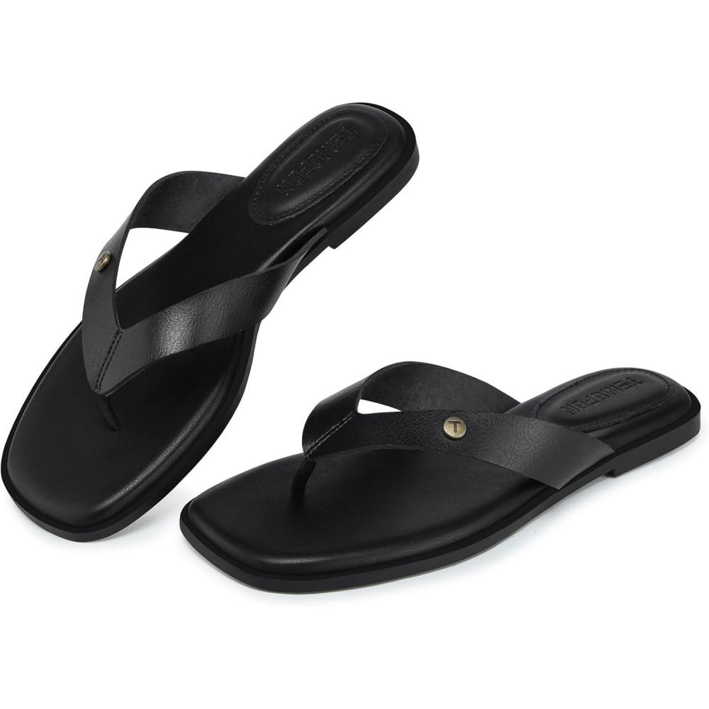 image:imageTEMOFON Flip Flops for Women Dressy Comfortable Flat Tong Sandals 2026 Slip on Summer Casual Beach Walking ShoesBlack