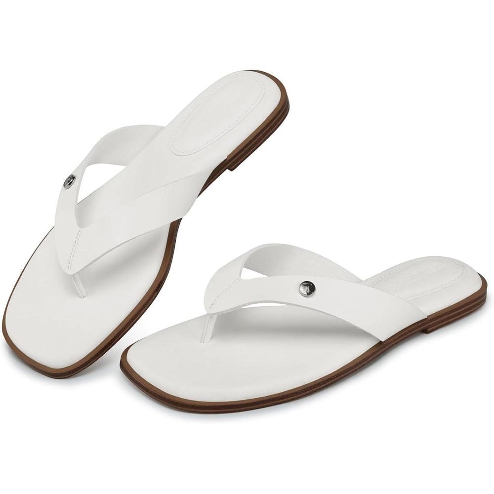 image:imageTEMOFON Flip Flops for Women Dressy Comfortable Flat Tong Sandals 2026 Slip on Summer Casual Beach Walking ShoesWhite