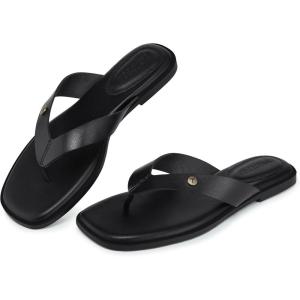 TEMOFON Flip Flops for Women Dressy: Comfortable Flat Tong Sandals 2026 Slip on Summer Casual Beach Walking Shoes(Black)