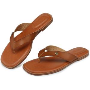TEMOFON Flip Flops for Women Dressy: Comfortable Flat Tong Sandals 2026 Slip on Summer Casual Beach Walking Shoes(Brown)