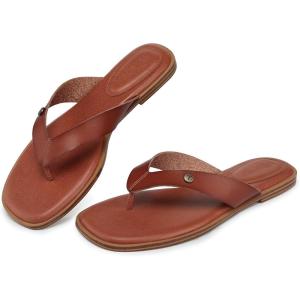 TEMOFON Flip Flops for Women Dressy: Comfortable Flat Tong Sandals 2026 Slip on Summer Casual Beach Walking Shoes(Dark Brown)