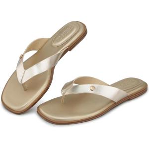 TEMOFON Flip Flops for Women Dressy: Comfortable Flat Tong Sandals 2026 Slip on Summer Casual Beach Walking Shoes(Gold)