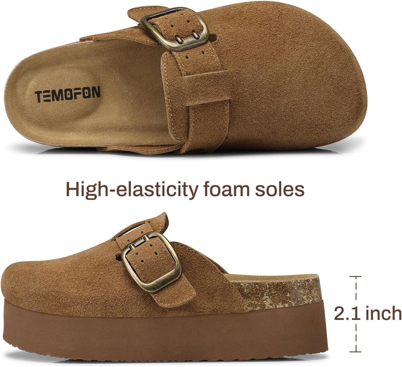 image:imageTEMOFON Genuine Suede Clogs for Women Comfortable Leather Platform Mules amp Clogs for Women Footwear Cork Footbed Closed Toe Sandals Potato Shoes84darkbrown