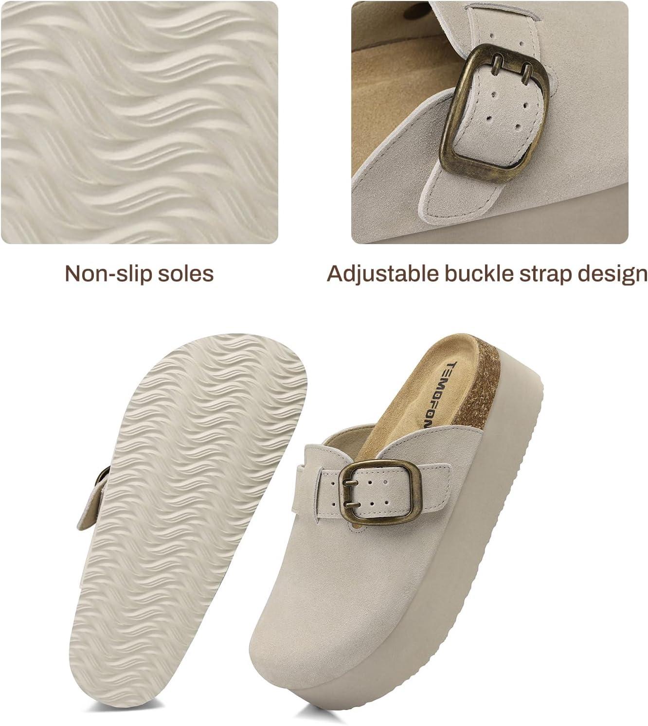 image:imageTEMOFON Genuine Suede Clogs for Women Comfortable Leather Platform Mules amp Clogs for Women Footwear Cork Footbed Closed Toe Sandals Potato Shoes84lightgray