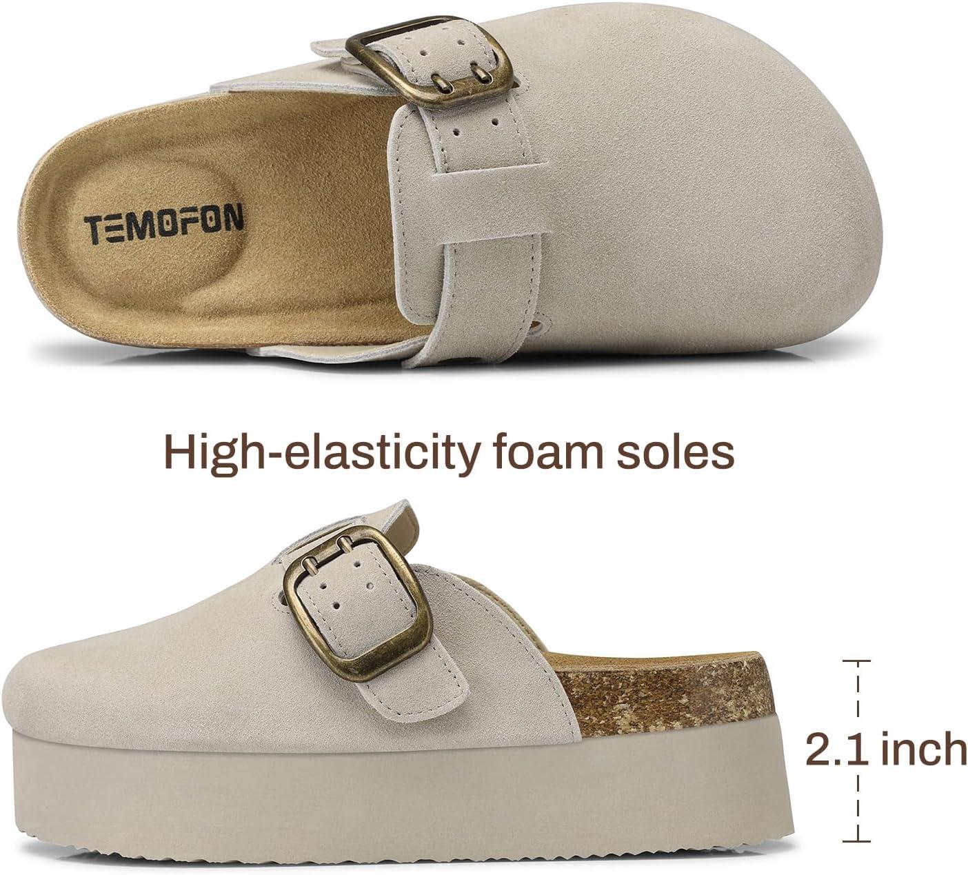 image:imageTEMOFON Genuine Suede Clogs for Women Comfortable Leather Platform Mules amp Clogs for Women Footwear Cork Footbed Closed Toe Sandals Potato Shoes84lightgray