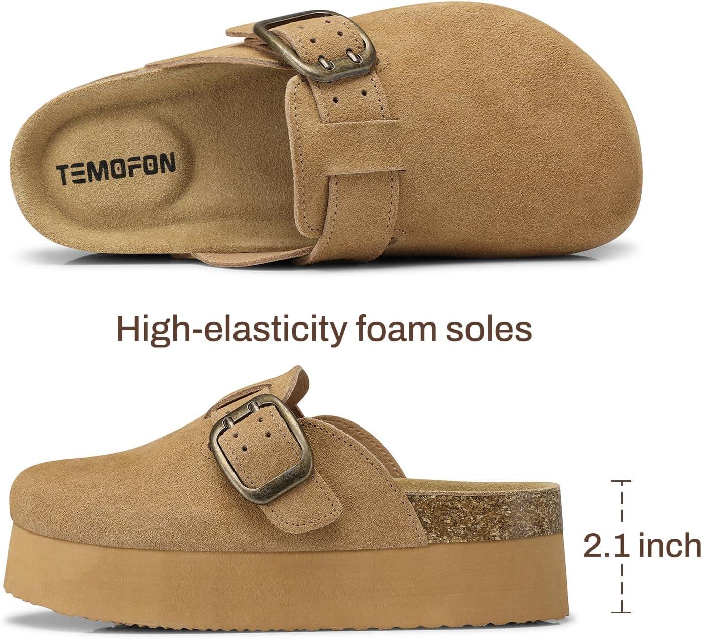 image:imageTEMOFON Genuine Suede Clogs for Women Comfortable Leather Platform Mules amp Clogs for Women Footwear Cork Footbed Closed Toe Sandals Potato Shoes84lightbrown