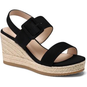 TEMOFON Women’s Wedge Platform Sandals: Espadrilles Comfortable Dressy Open Toe Elastic Ankle Strap Summer Wedges Heels Shoes(Black Suede)