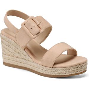 TEMOFON Women’s Wedge Platform Sandals: Espadrilles Comfortable Dressy Open Toe Elastic Ankle Strap Summer Wedges Heels Shoes(Nude Suede)