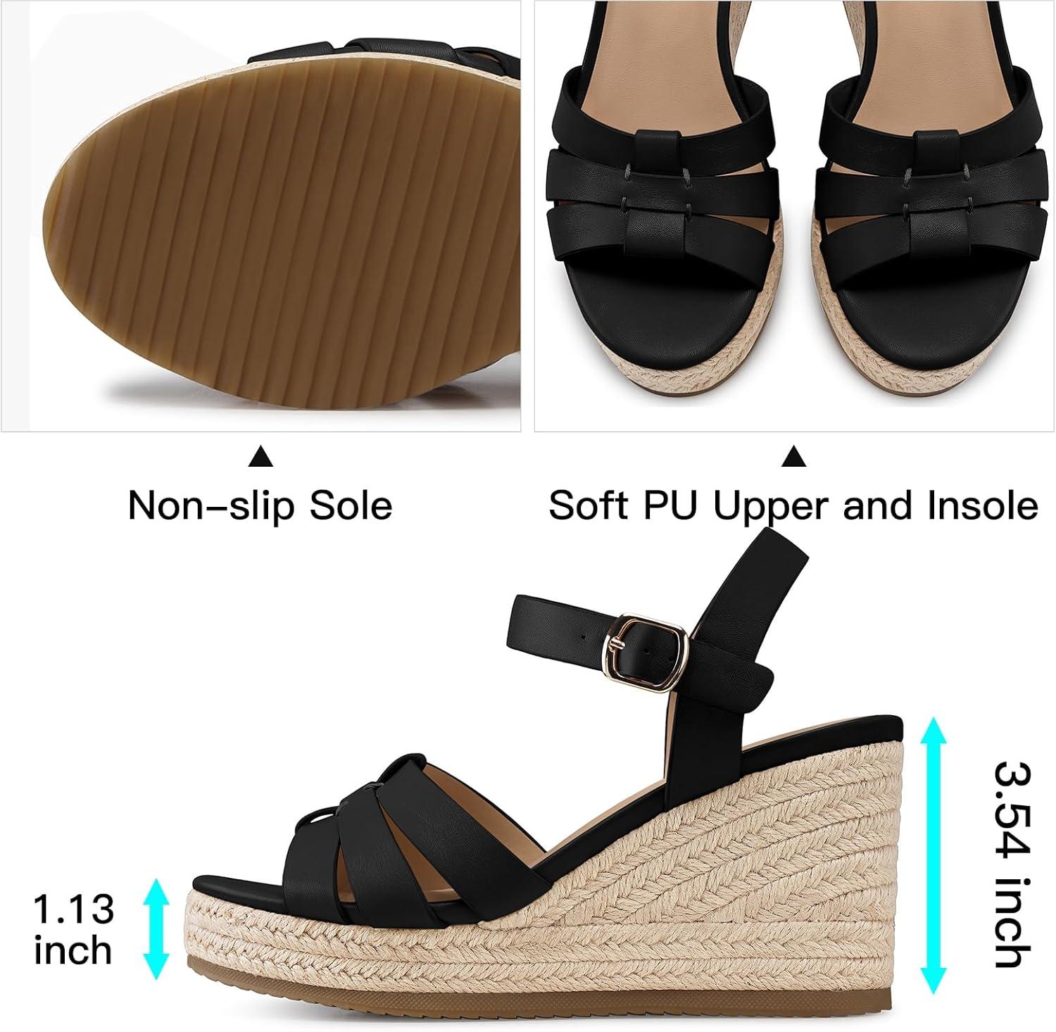 image:imageTEMOFON Wedge Sandals for Women Dressy Platform Wedge Espadrilles Sandals Comfortable Summer Casual Open Toe Strappy Shoes Size 51138black