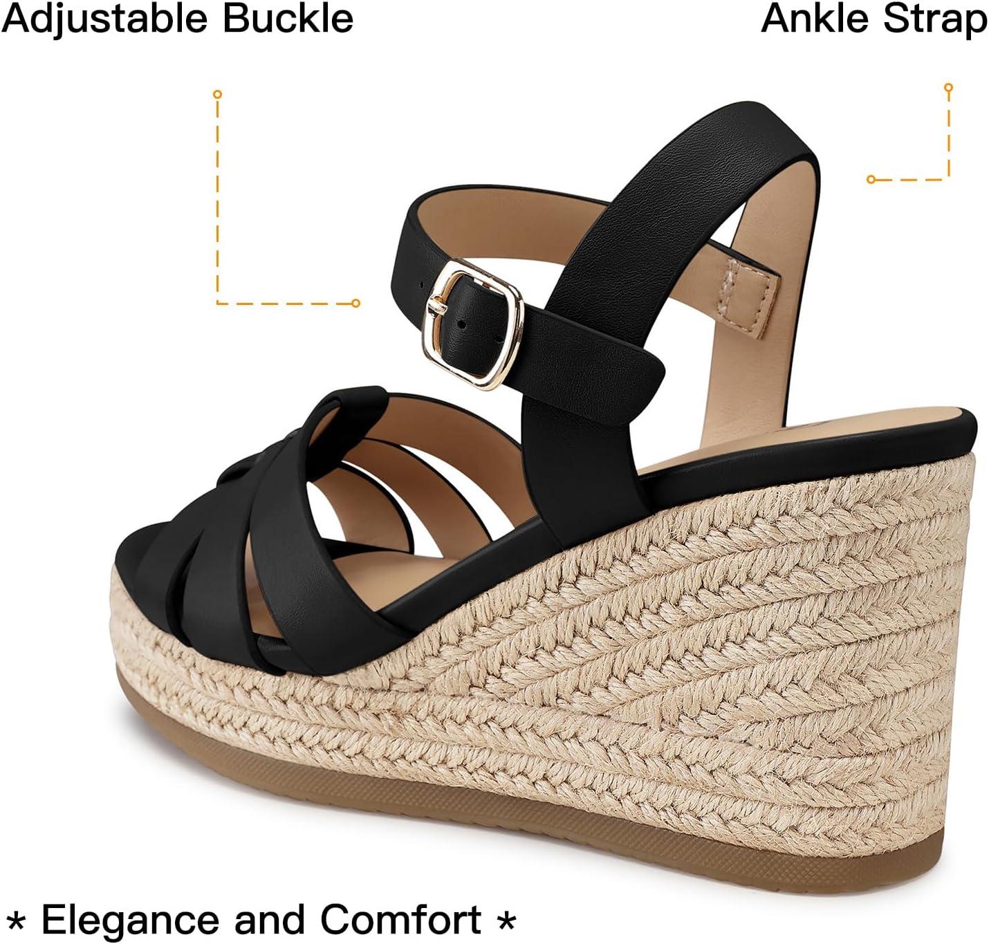 image:imageTEMOFON Wedge Sandals for Women Dressy Platform Wedge Espadrilles Sandals Comfortable Summer Casual Open Toe Strappy Shoes Size 51138black
