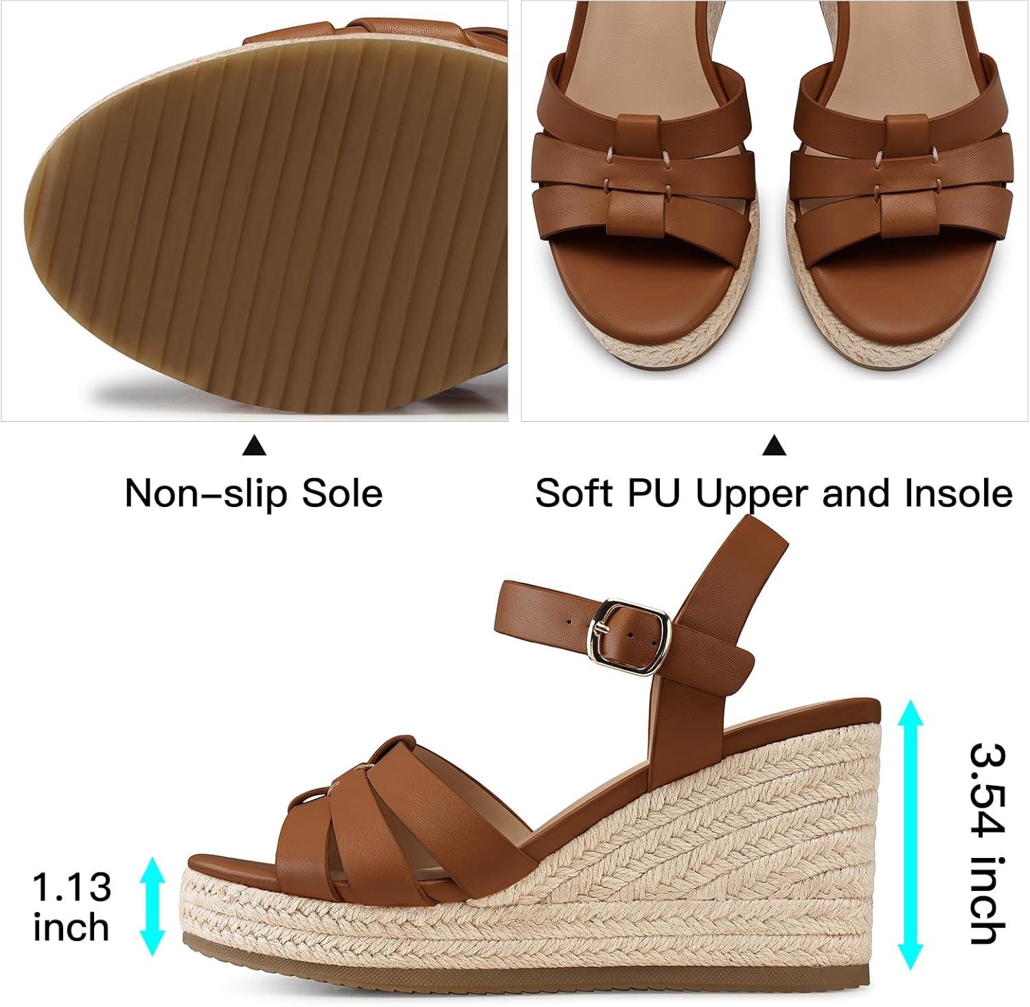 image:imageTEMOFON Wedge Sandals for Women Dressy Platform Wedge Espadrilles Sandals Comfortable Summer Casual Open Toe Strappy Shoes Size 51138brown