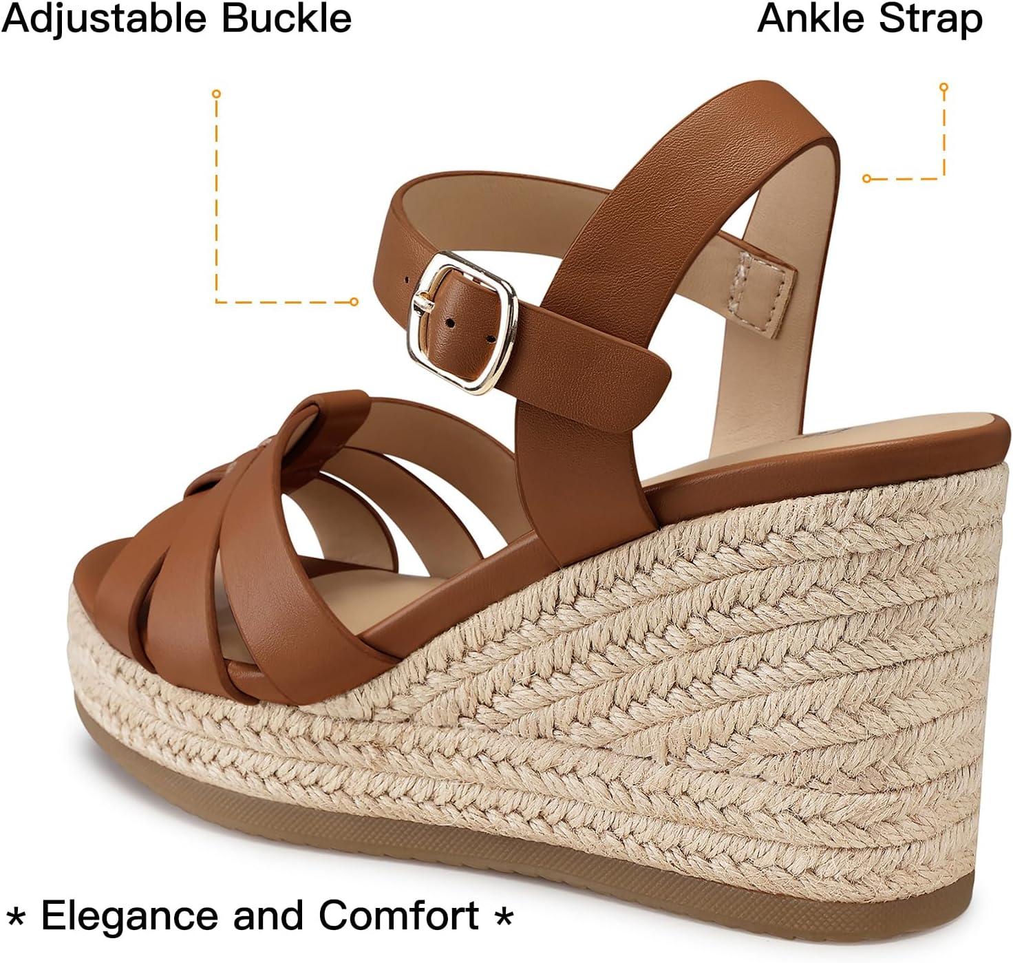 image:imageTEMOFON Wedge Sandals for Women Dressy Platform Wedge Espadrilles Sandals Comfortable Summer Casual Open Toe Strappy Shoes Size 51138brown