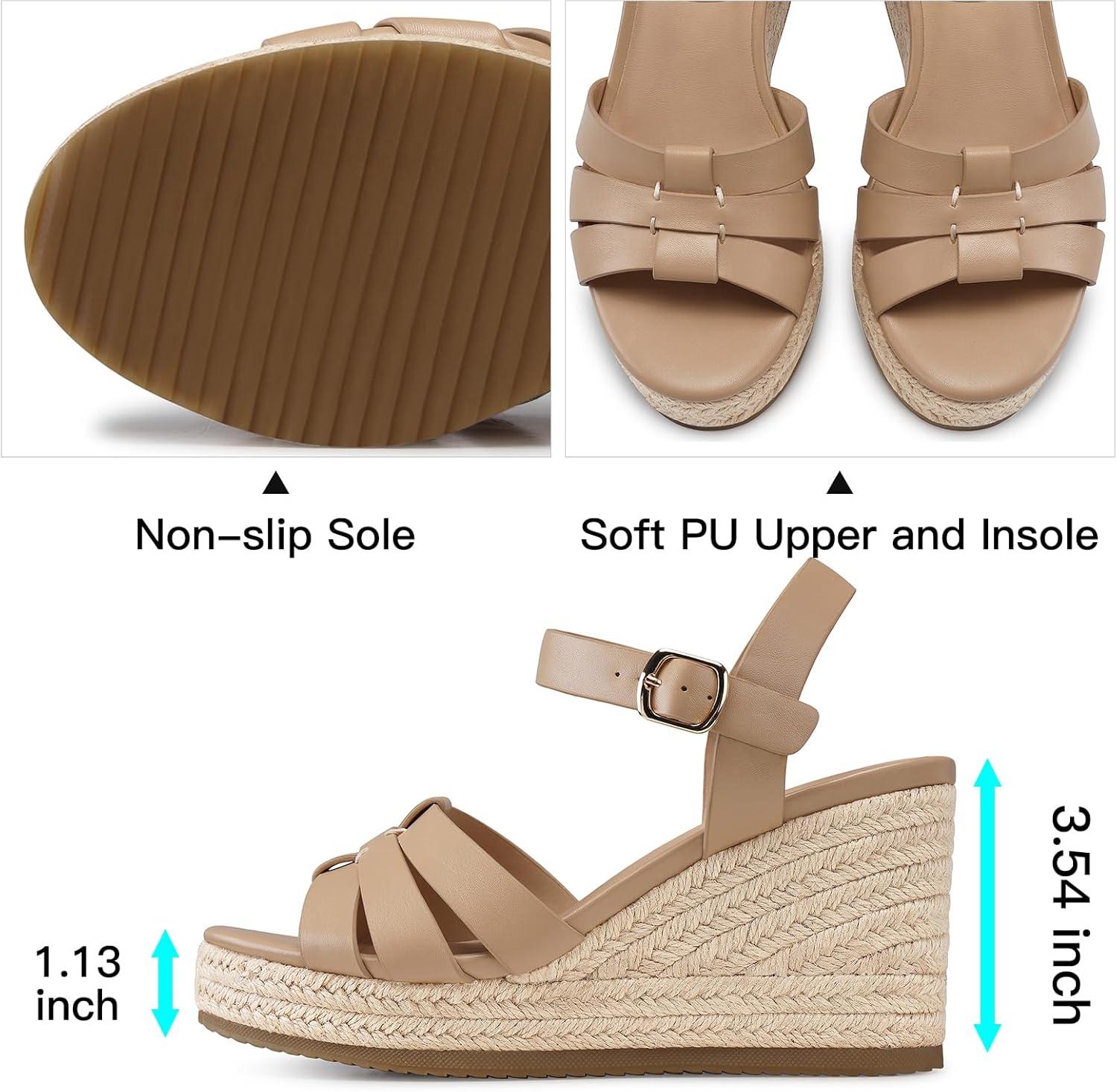 image:imageTEMOFON Wedge Sandals for Women Dressy Platform Wedge Espadrilles Sandals Comfortable Summer Casual Open Toe Strappy Shoes Size 51138nude