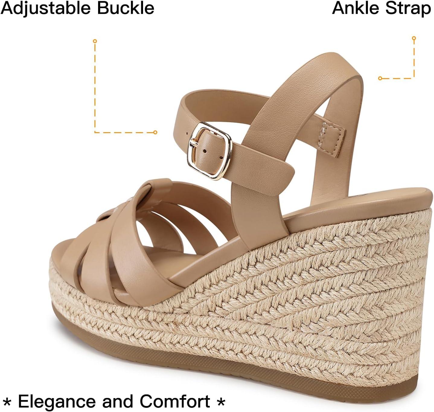 image:imageTEMOFON Wedge Sandals for Women Dressy Platform Wedge Espadrilles Sandals Comfortable Summer Casual Open Toe Strappy Shoes Size 51138nude