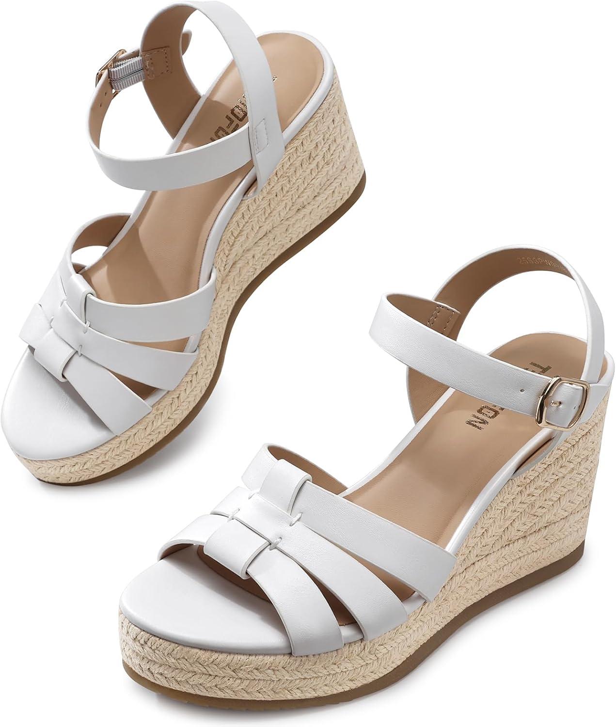image:imageTEMOFON Wedge Sandals for Women Dressy Platform Wedge Espadrilles Sandals Comfortable Summer Casual Open Toe Strappy Shoes Size 51138white