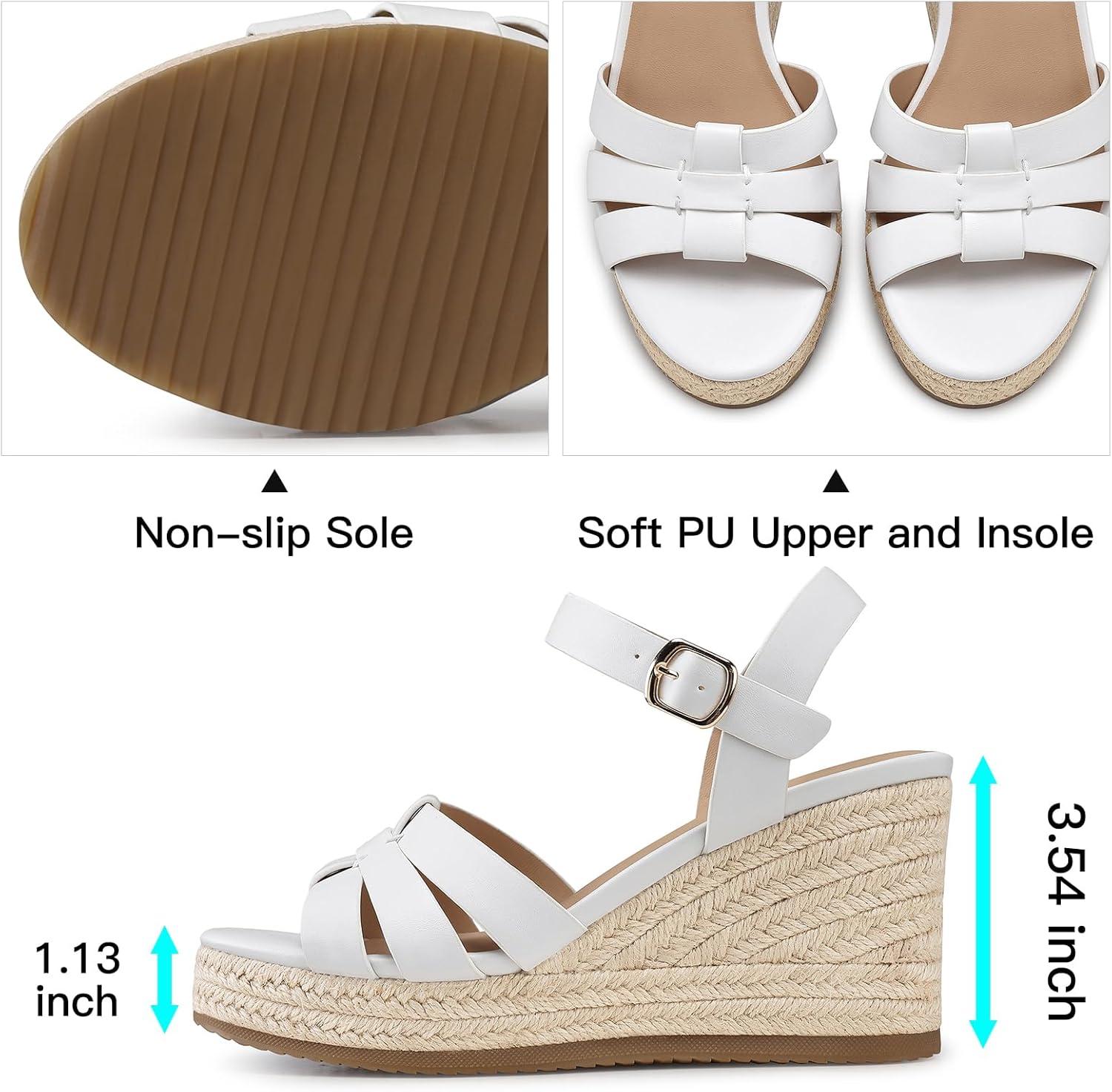 image:imageTEMOFON Wedge Sandals for Women Dressy Platform Wedge Espadrilles Sandals Comfortable Summer Casual Open Toe Strappy Shoes Size 51138white