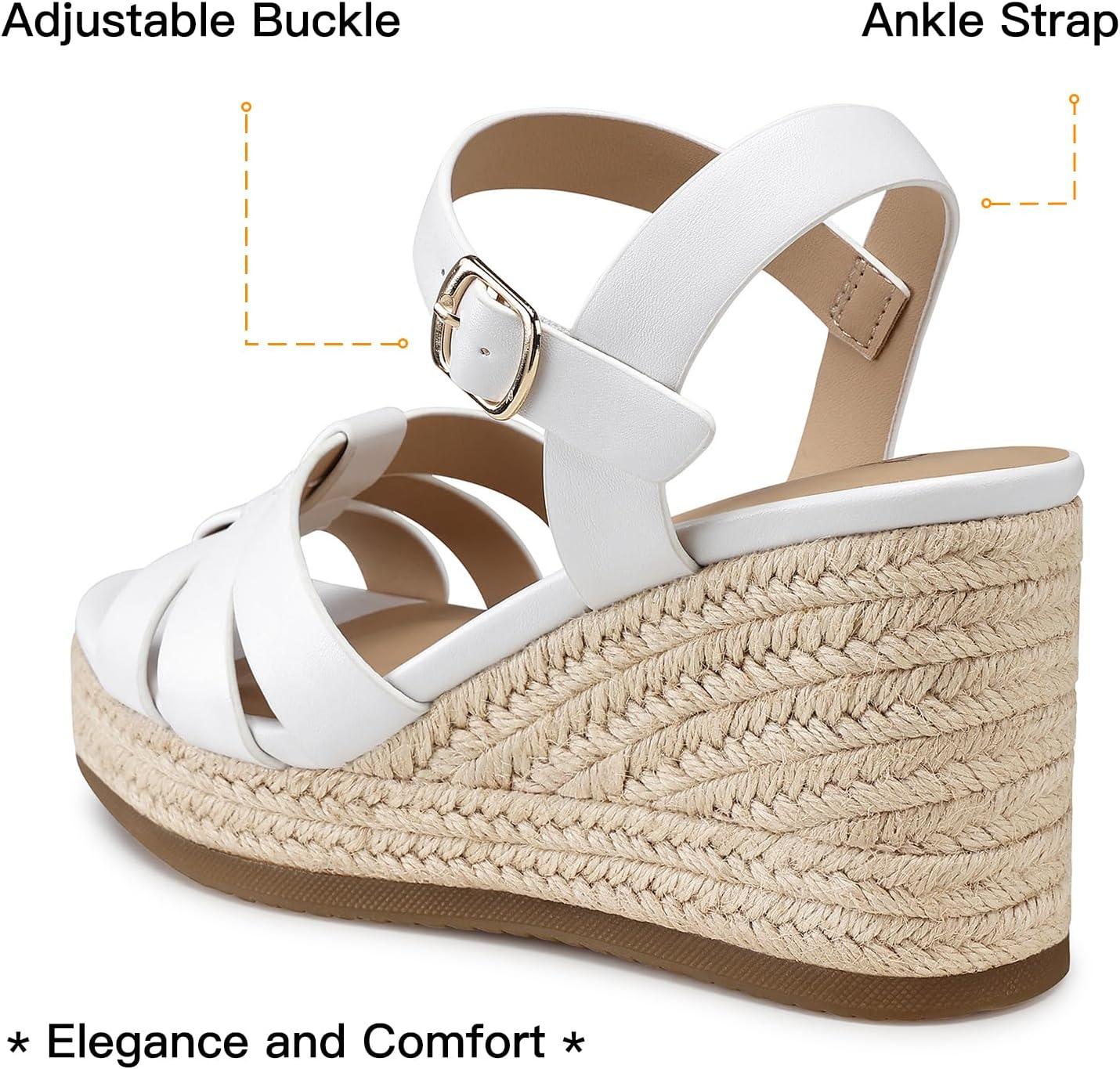image:imageTEMOFON Wedge Sandals for Women Dressy Platform Wedge Espadrilles Sandals Comfortable Summer Casual Open Toe Strappy Shoes Size 51138white