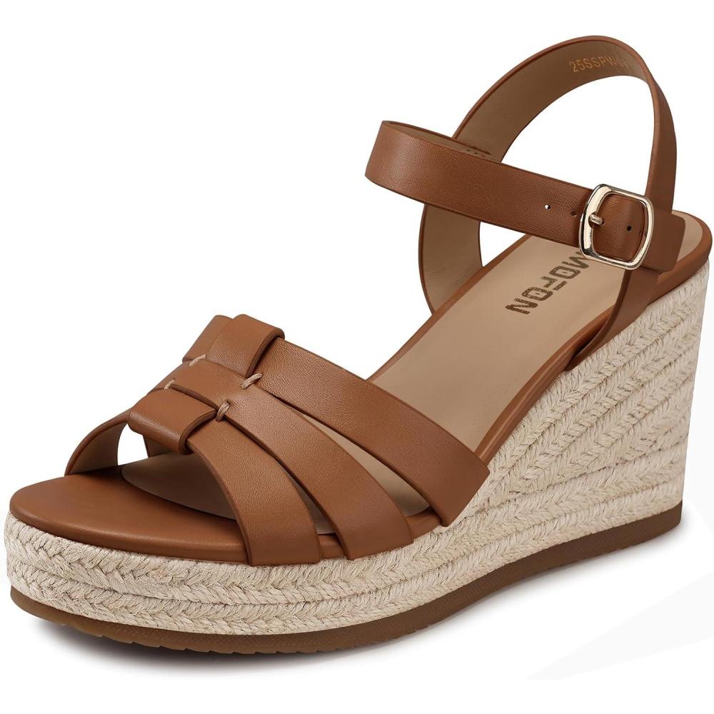 image:imageTEMOFON Wedge Sandals for Women Dressy Platform Wedge Espadrilles Sandals Comfortable Summer Casual Open Toe Strappy Shoes Size 51138brown
