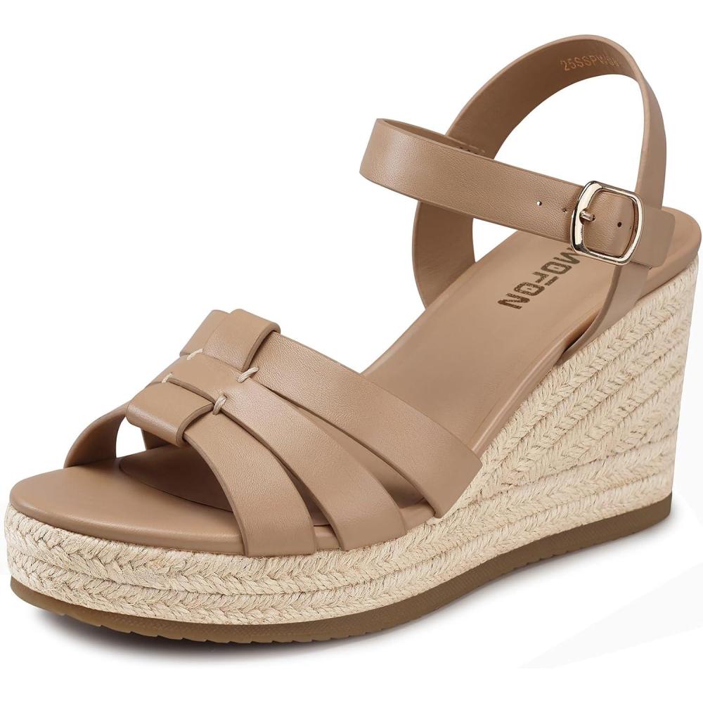 image:imageTEMOFON Wedge Sandals for Women Dressy Platform Wedge Espadrilles Sandals Comfortable Summer Casual Open Toe Strappy Shoes Size 51138nude