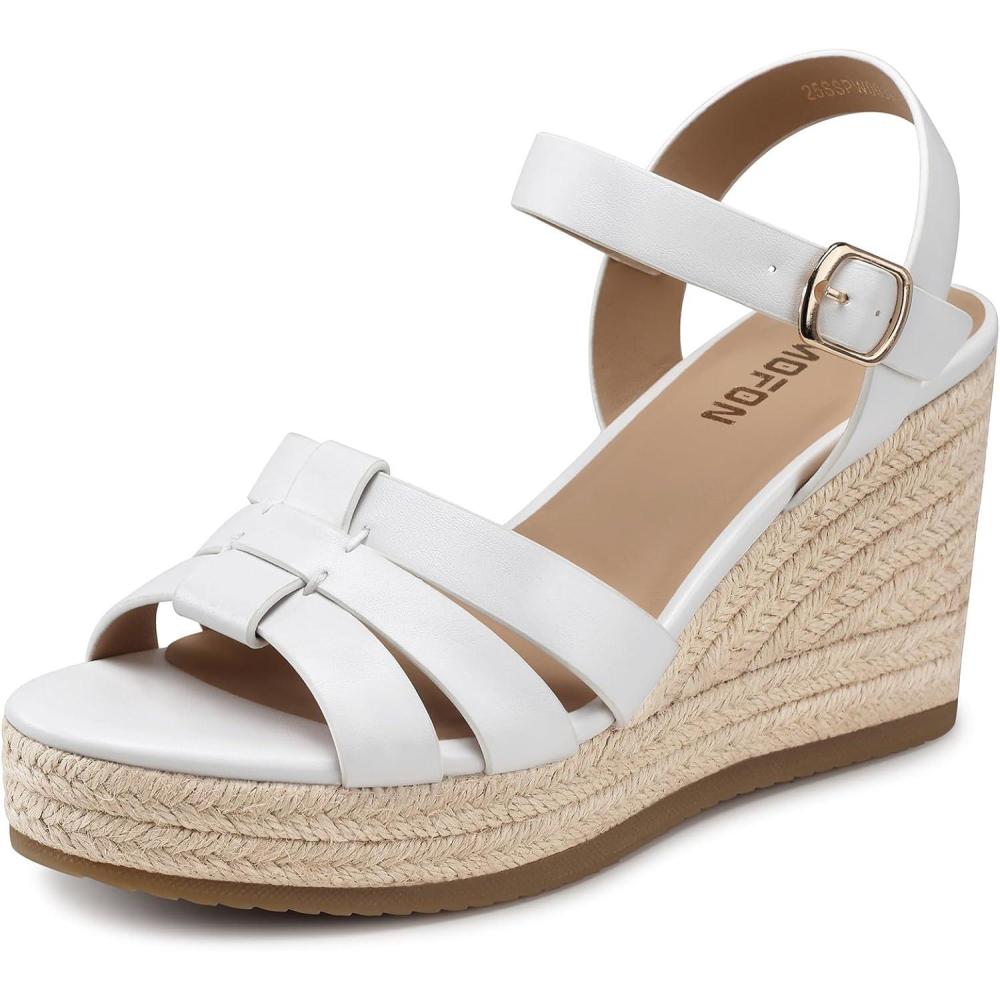 image:imageTEMOFON Wedge Sandals for Women Dressy Platform Wedge Espadrilles Sandals Comfortable Summer Casual Open Toe Strappy Shoes Size 51138white
