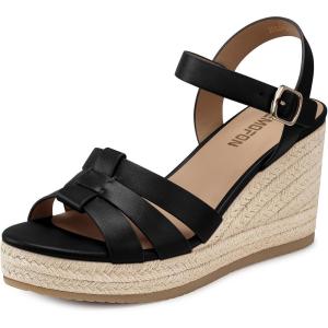 TEMOFON Wedge Sandals for Women Dressy: Platform Wedge Espadrilles Sandals – Comfortable Summer Casual Open Toe Strappy Shoes Size 5-11(38-black)