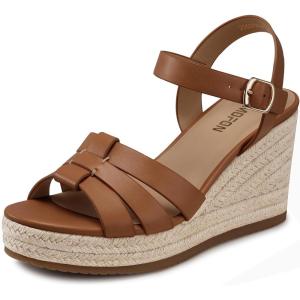 TEMOFON Wedge Sandals for Women Dressy: Platform Wedge Espadrilles Sandals – Comfortable Summer Casual Open Toe Strappy Shoes Size 5-11(38-brown)